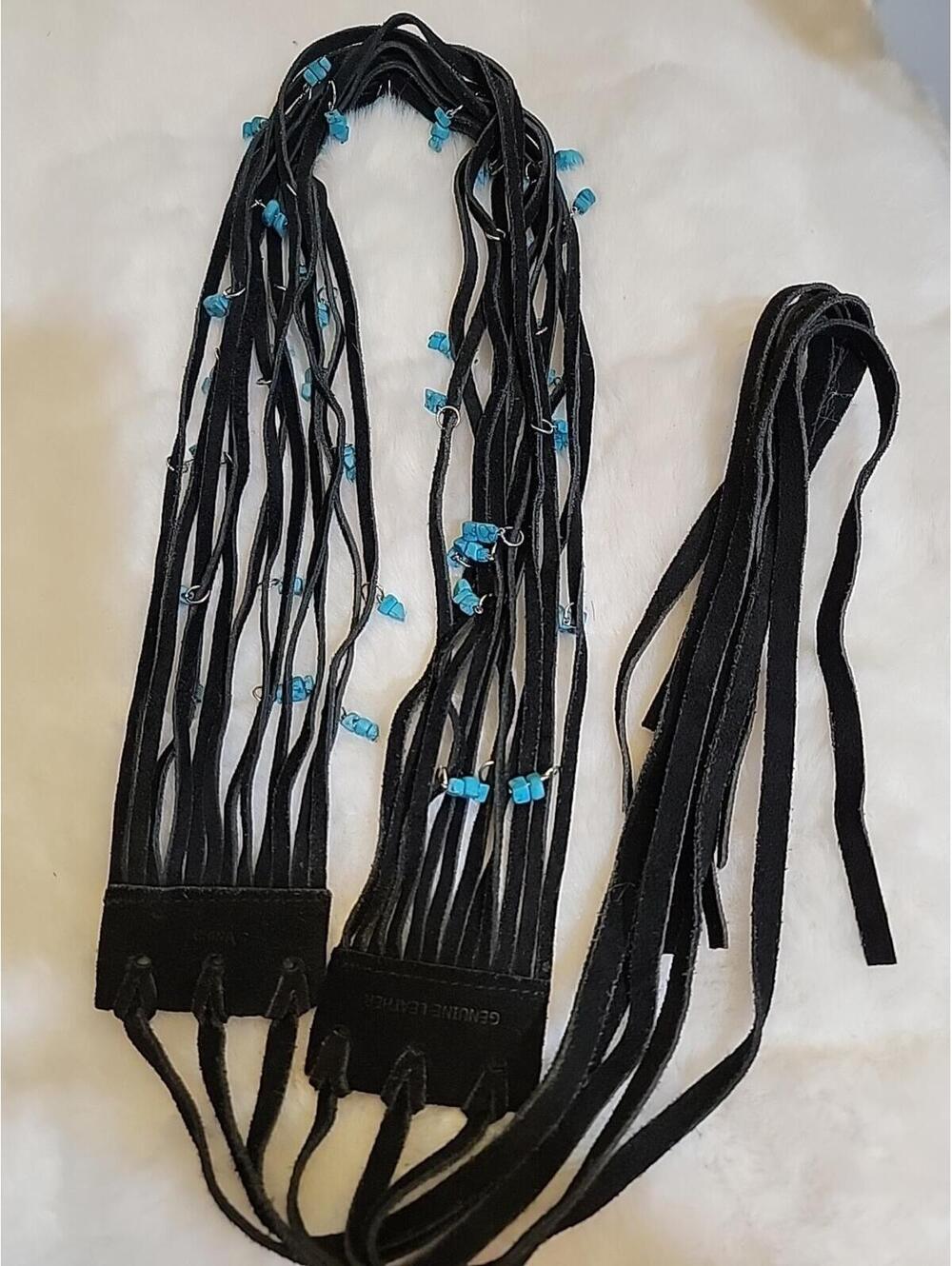 Suede leather Strained  Southwestern Style Turquoise-colored beads attached Belt